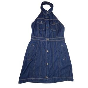 FUTURE COLLECTIVE Alani Noelle Denim Halter Backless Sleeveless Mini Dress Sz 8